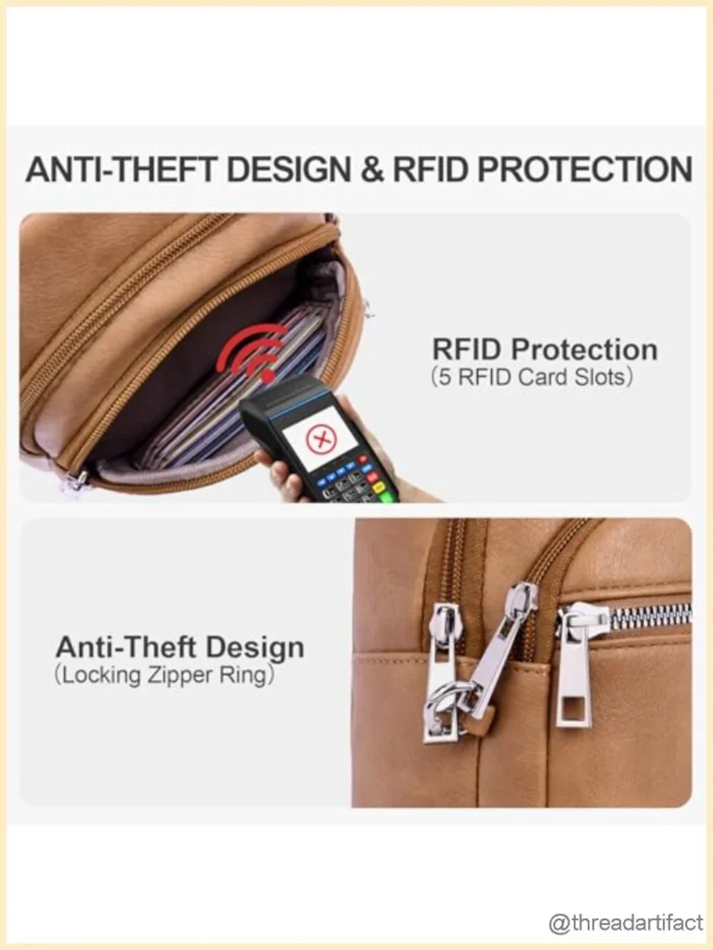 Vegan Leather Anti Theft Crossbody Sling Bag RFID Travel Purse